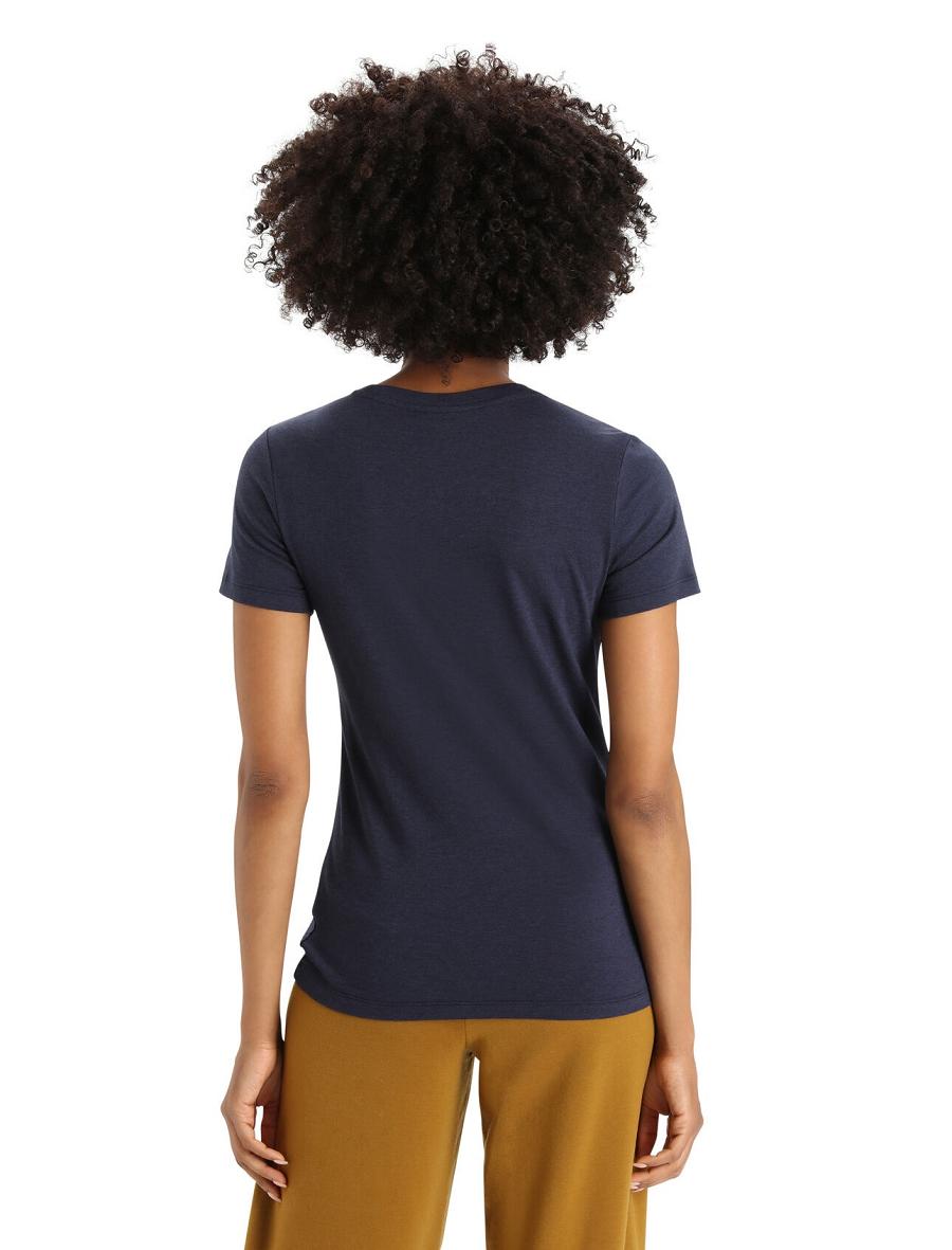 Women's Icebreaker Merino Central Classic Short Sleeve Leaf T Shirts Midnight Navy | CA 1388YXFU